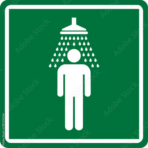 Emergency safety shower sign vector, green industrial decontamination station icon, laboratory first aid shower symbol for workplace safety ,Clean grouped each Icon