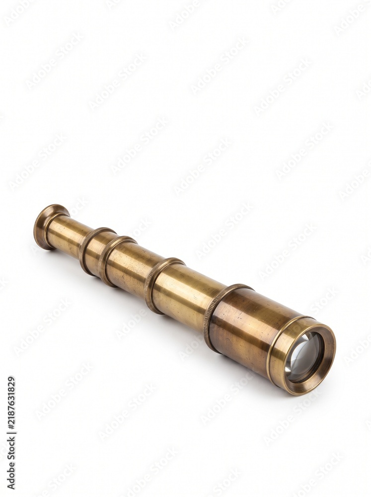 Fototapeta premium Antique Brass Telescope Spyglass on White Background