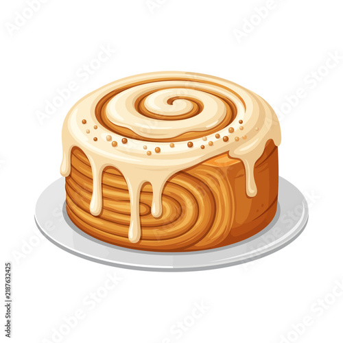 Fresh Baked Cinnamon Roll With Creamy Vanilla Glaze Topping Served On A Small Plate For Breakfast Or Dessert Time Enjoyment For Those Who Love Sweet Pastry Goods Prepared For Daily Bakery Sales