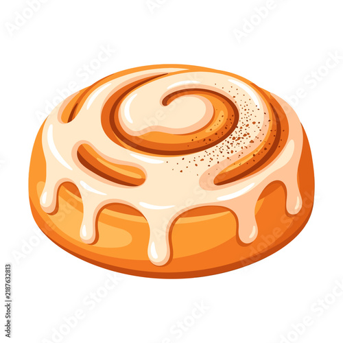 Freshly Baked Sweet Cinnamon Roll Topped With Creamy Vanilla Glaze For Breakfast Treat Displaying Spiraled Dough Texture Perfect For Bakery Menu Design Promotion Or Culinary Recipe Food Articles