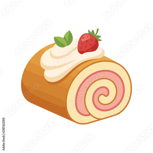 Fresh Strawberry Swiss Roll Cake Served With Whipped Cream Topping For Delicious Dessert Parties And Sweet Afternoon Tea Snacks Showing A Sweet Baked Spiral Pastry Treat Ready For Enjoying