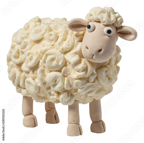 Charming plasticine sheep sculpture with textured wool and googly eyes