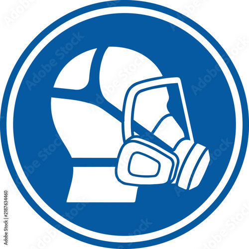 Canvas Print Respiratory protection mandatory sign, blue industrial safety icon, full face ma