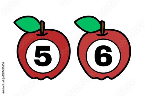 Cute Dark Red Apple Numbers Five and Six Learning Illustration
