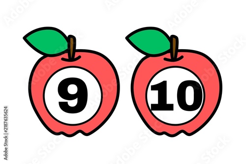 Cute Apple Numbers Nine and Ten Learning Illustration
