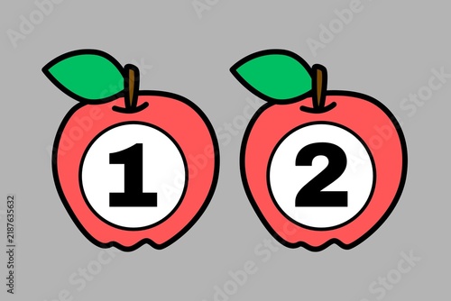 Cute Apple Number 1 and 2 Cartoon Illustration