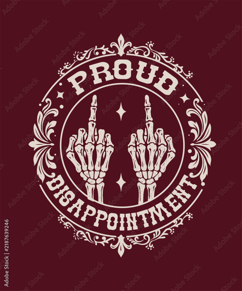 Fototapeta premium vintage skeleton hand showing middle fingers badge design