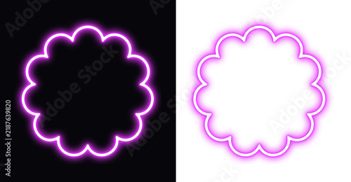 Neon pink flower shaped frame on split black and transparent background
