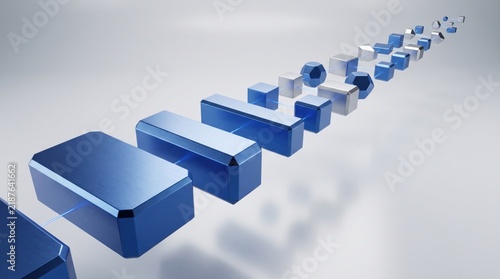 A dynamic progression of blue cubes forming a pathway to success and innovation