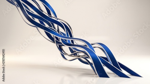 Dynamic interwoven ribbons of blue and white a modern abstract digital art composition