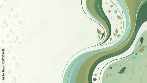 Abstract background featuring flowing green waves and organic leaf shapes in a minimalist style, suitable for professional branding, digital stationery, or creative projects.