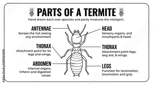 Termite body parts diagram for educational use.