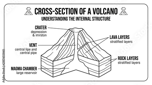 Volcano cross section showing internal magma structure