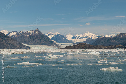 Columbia glacier and ocean with icebergs in Valdez, Alaska on Prince William Sound