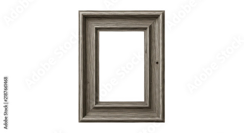 Rustic wooden picture frame with aged texture and antique detailing isolated on transparent background