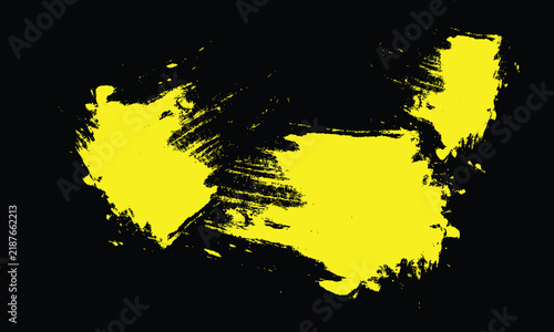 Grunge yellow paint brush stroke on black background, abstract ink splatter vector, textured acrylic smear for graphic design