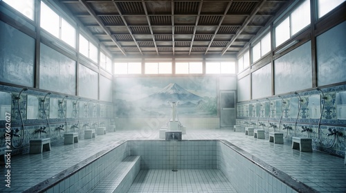 Obraz w ramie Empty Bathhouse Pool and Coffered Ceiling