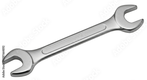 Single metal wrench with open ends on clean surface during construction or repair Isolated on transparent background