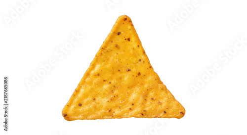 Single seasoned triangular corn chip with crunchy texture isolated on transparent background