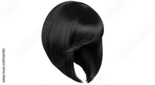 Sleek black bob wig with smooth texture during studio lighting for fashion concepts isolated on transparent background