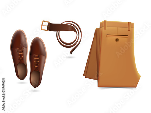 Obraz na plátně Brown leather shoes, belt, and wallet on transparent background