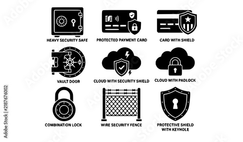LOVE Word Heart Romantic Black Vector Icon Illustration Set