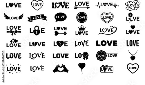 I Love You Love Gesture Heart and Affection Black Silhouette Vector Icons