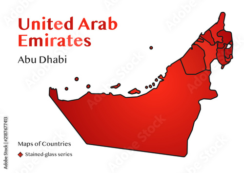 Stained Glass Map of United Arab Emirates with Regional Borders and Capital Abu Dhabi
