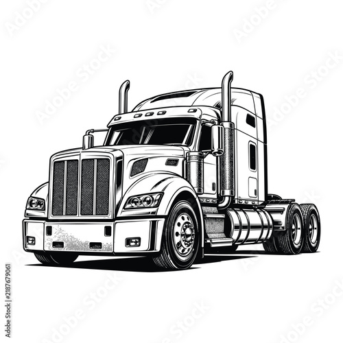 Monochrome American Semi-Truck Illustration