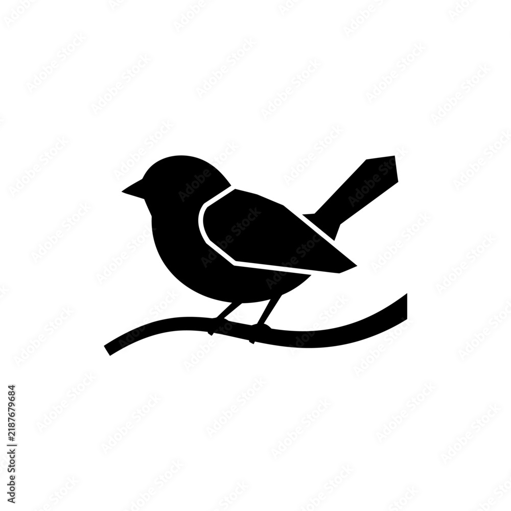 Obraz premium Small Perched Bird Silhouette on Curved Branch in Minimal Nature Wildlife Design