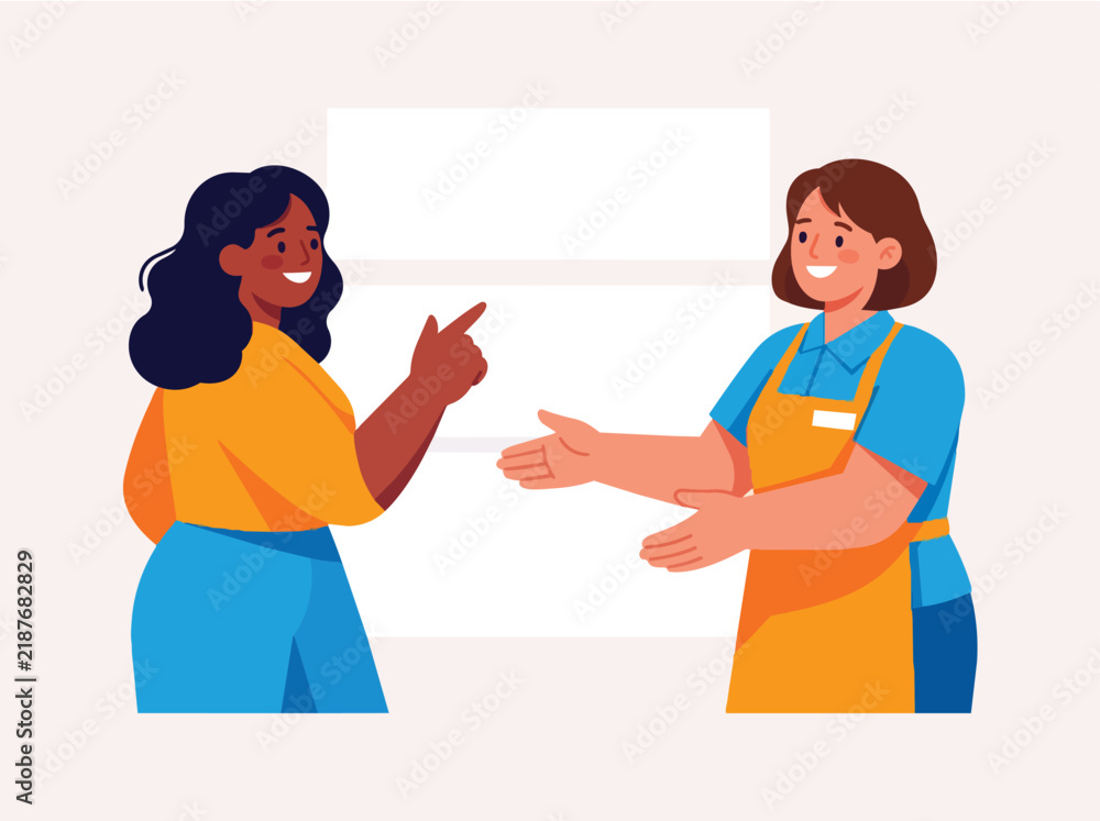 Obraz premium Happy woman pointing at cashier
