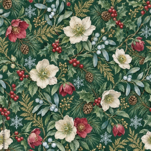Festive Christmas Floral Seamless Pattern
