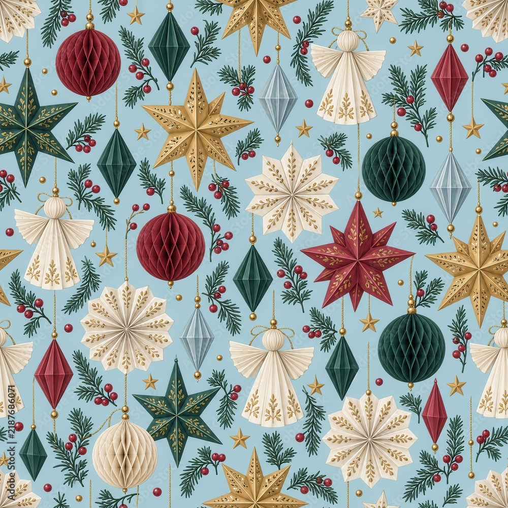 Fototapeta premium Seamless Vintage Christmas Ornament Pattern