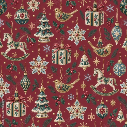 Vintage Christmas Holiday Seamless Pattern