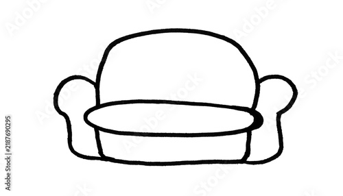 Bild auf Leinwand Sofa Doodle, Hand Drawn Black Outline Sketch of a Couch, Simple Cartoon Line Art
