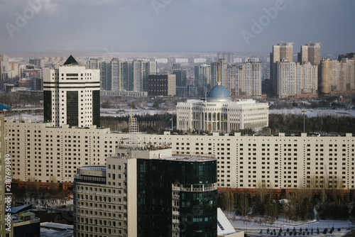 Fotografie Panoramic view of Astana, Kazakhstan, with modern architecture and residential buildings across the urban skyline
