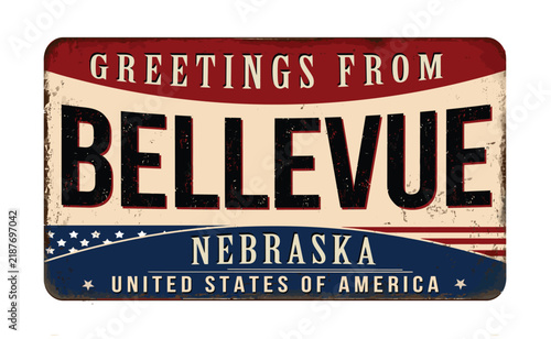 Greetings from Bellevue Nebraska vintage metal sign