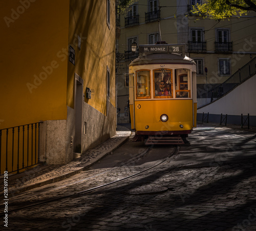 Yellow Trolley in Lisbon Portugal