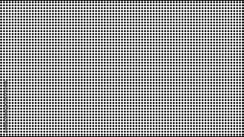 Padrão geométrico de pontos pretos uniformemente distribuídos sobre fundo branco, criando uma textura pontilhada minimalista para design gráfico e impressão.