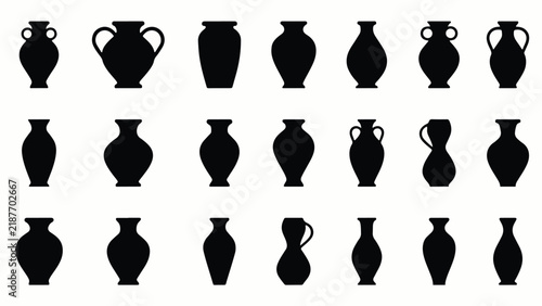 Silhouettes of Various Ancient Greek and Roman Style Pottery Vases and Amphorae vector illustration