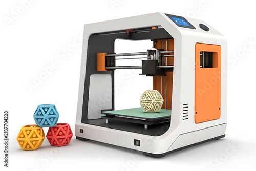 Obraz na płótnie 3D printer creating colorful geometric shapes on build platform