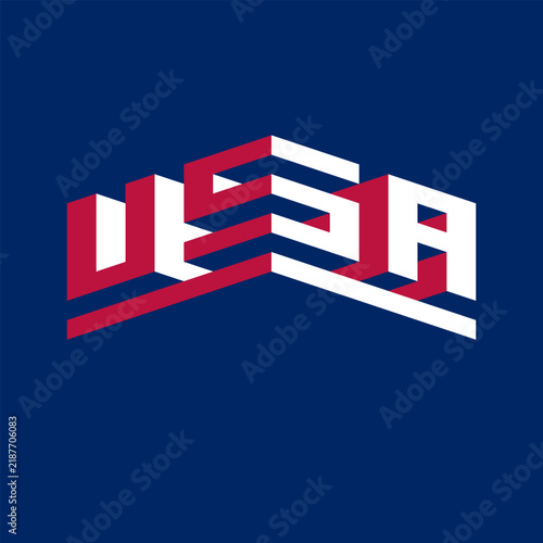 USA 3D text illustration, isometric typography, travel destinations, t-shirt graphics, abstract backgrounds