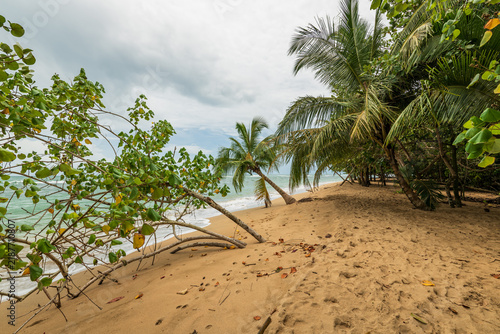 View of Playa Arrecife during the rainy season, a hidden tropical beach located on the southern Caribbean coast next to Punta Uva, near Puerto Viejo de Talamanca (Province of Limòn, Costa Rica).
