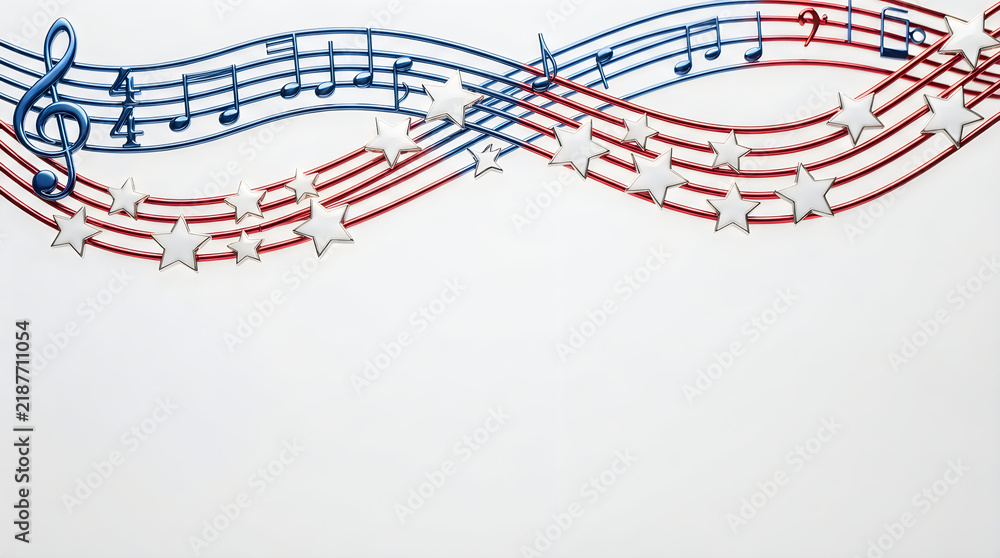 Obraz premium Wavy musical staff with notes and shiny stars decoration for creative music design projects