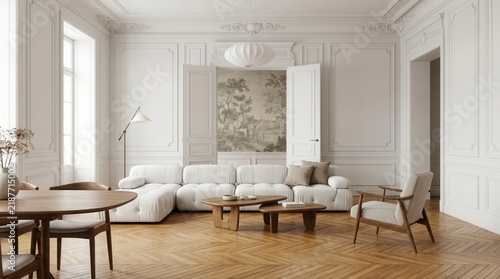 Modern Comfort and Vintage Charm in an Elegant Neutral Living Room Interior