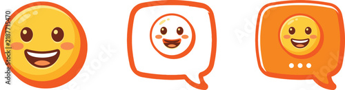 Orange Emoji Chat Bubble Icon Set for Messaging Applications