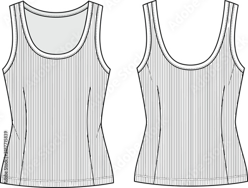 Ribbed Tank Top Scoop Neck Technical Flat Sketch