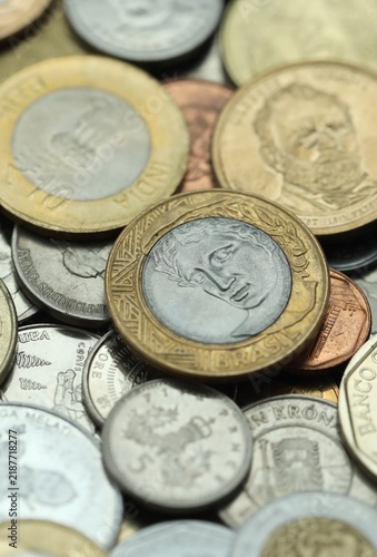 Принти на полотні Big heap of coins from various different money currencies
