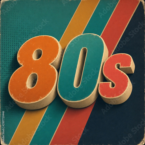 Vintage 3D 80s retro typography with diagonal stripes and grunge texture, ideal for flyers and advertisements, featuring ample copy space, perfect for retro parties, nostalgia, and vintage themes