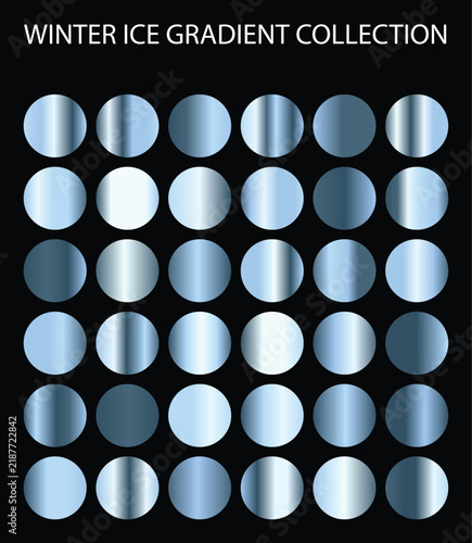 Foto Winter ice gradient collection, 42 metallic blue circles on black background